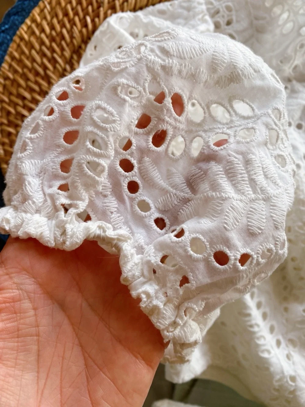 BCBGMaxAzria White Eyelet Puff Sleeve Cut Out Tiered Mini Dress! 🐚 - Picture 11 of 17